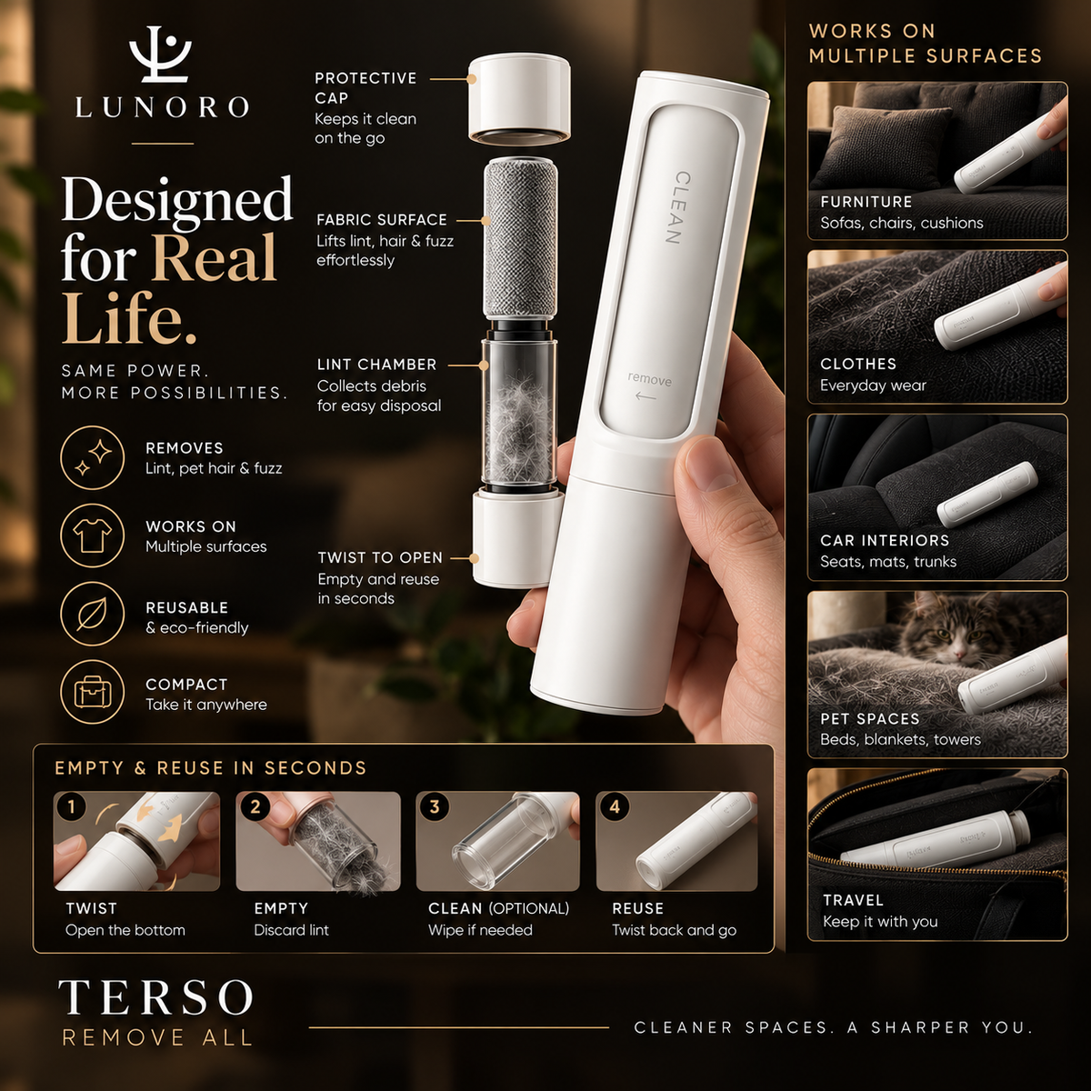 Terso Remove All — Pet Hair & Lint Remover